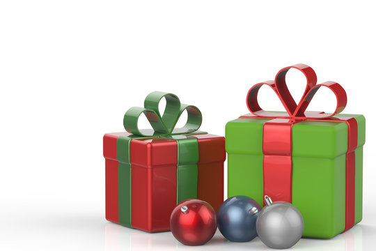 gift boxes with christmas balls
