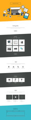 Vector One Page Website Template in flat design, with top view of office supplies. Editable Vector Illustration

