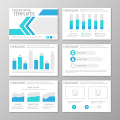 Set of blue template for multipurpose presentation slides. Leaflet, annual report, book cover design.