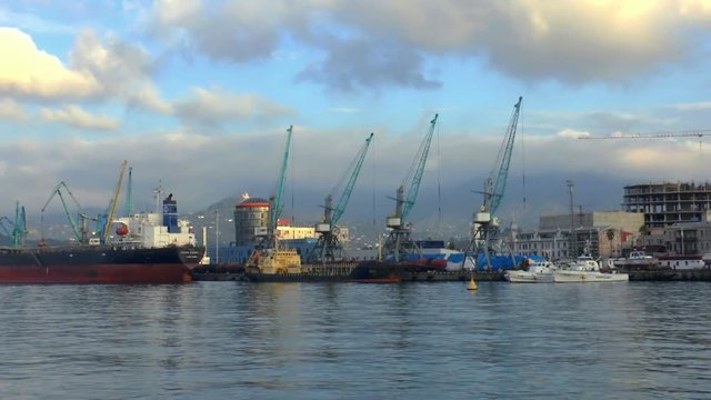 Large ships in the cargo seaport. Batumi. Georgia