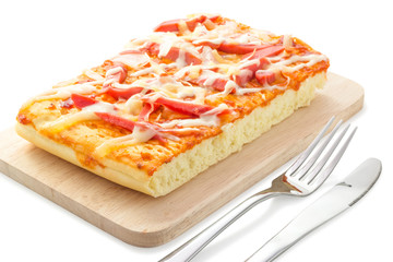 Homemade delicious fresh a slice of pizza on wooden plate.