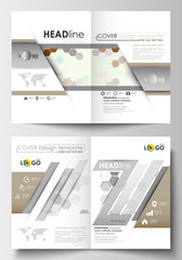 Business templates for brochure, magazine, flyer, booklet or report. Cover design template, easy editable, flat layout, A4 format. Abstract gray color background, modern hexagonal vector texture.