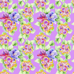 hibiscus in the summer garden. watercolor art. pattern