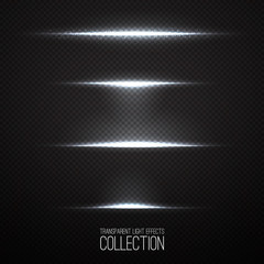 Glowing white light effects collection isolated on transparent. Abstract realistic Sci Fi highlights . Creative , modern concept . Vector illustration . Glowing particles . luminous object set