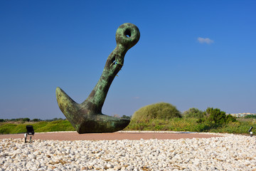 Huge anchor near the entrance to Caesarea city in central Israel. 