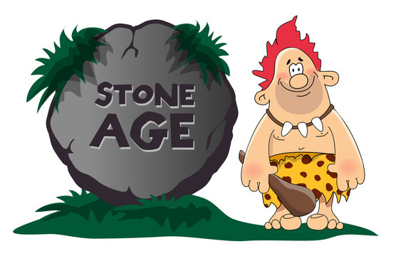 Stone age engraving on a big tablet rock with caveman. Flat style vector  illustration isolated on white background. Stock Vector | Adobe Stock