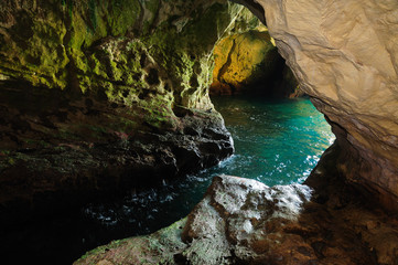 Natural grotto with sea water at Rosh hanikra the northern point of Israeli coast.