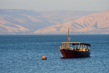 Wooden ship for water trip on Kinneret lake in northern Israel.  © voddol