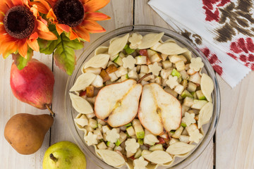 Unbaked spicy pear pie. Ready to bake.