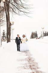 Fototapeta na wymiar bride and groom in the winter
