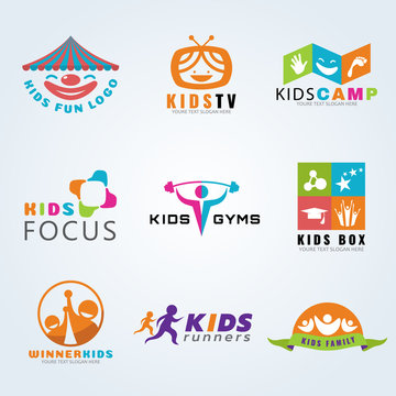 Kids child sport and fun logo vector set design