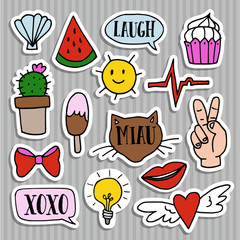 Set of fashion patches, badges, pins and stickers. Cool trendy hand drawn design. Isolatedvector objects