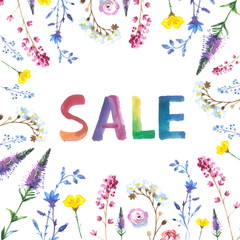 Painted wildflower flowers background pattern in a watercolor st