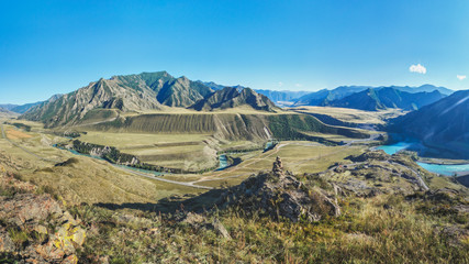 View of the mouth of the river Chuya/At the confluence of the rivers Chuya and Katun, Altai, Russia