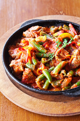 Mexican vegan vegetable pilaf with runner beans