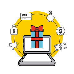 bank and commerce online flat icons vector illustration design