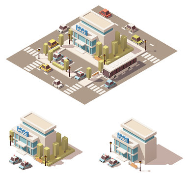 Vector Isometric Low Poly Police Building Icon