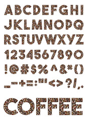 Decorative coffee font. Vector illustration.