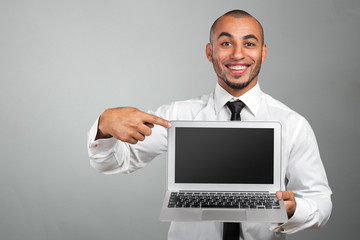 black business  man with laptop