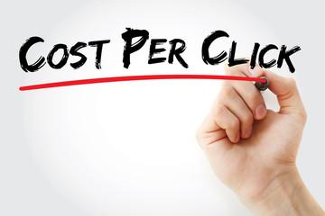 Hand writing Cost Per Click with marker, concept background