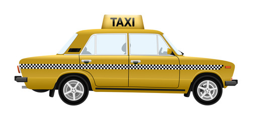 Yellow taxi car vector clipart illustration isolated on white