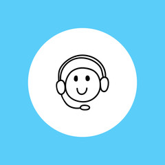 Webinar icon. Symbol of happy listening person with headphones. Smiling face