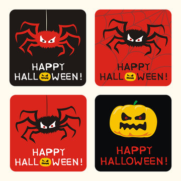 Happy halloween! Vector set the halloween cards with spider and pumpkin.