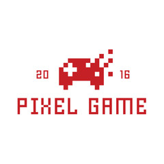 Pixel game joystick as a logo, illustration flat style