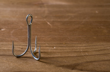 Fish Hook on a wooden surface
