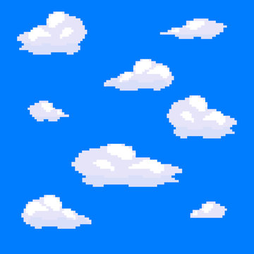 Vector Pixel Art Cloud Collection Set
