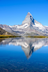 Naklejka na ściany i meble Stellisee - beautiful lake with reflection of Matterhorn - Zermatt, Switzerland