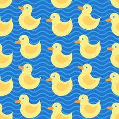 Seamless pattern with yellow duck