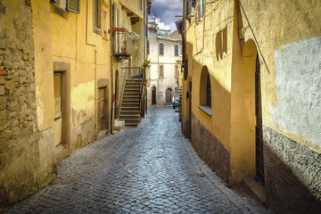 Fototapeta na wymiar Yellow streets of the Italian city of Viterbo, Italy.