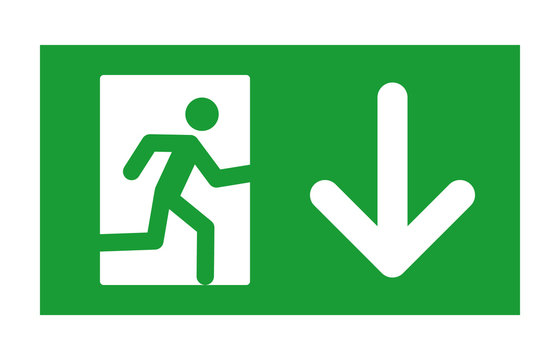 Green Exit Sign With Running Man And Down Arrow Flat Icon For Print