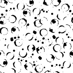 Abstract black and white monochrome ink circle vector seamless pattern