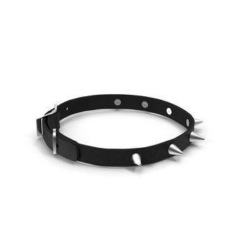 A black leather dog collar with metal spiked studs isolated on white 3D Illustration