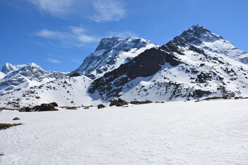 landscapes of volcano, valley, lake, mountains, glacier and snow in Chile