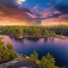 Colorful landscape at sunset sunlight