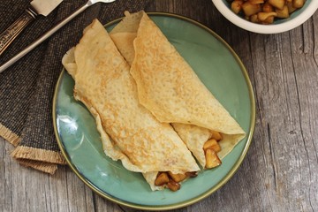 Apple Crepes / Crepes with Caramel apple filling, selective focus