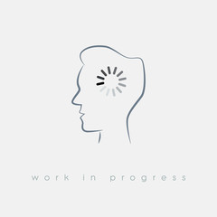 Creativity concept with loading symbol in man head. Business vector illustration for thinking, work in progress and finding solution.