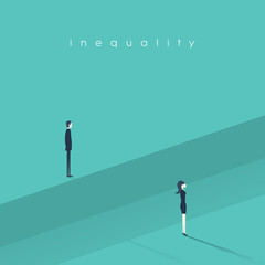 Inequality concept vector illustration man versus woman in business. Difference and discrimination in professional work life, career promotion.