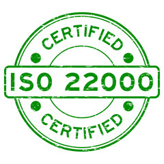 Grunge green round certified ISO22000 rubber stamp