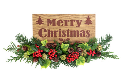Merry Christmas Sign and Flora Decoration