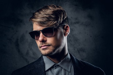 Portrait of glamour male in sunglasses.