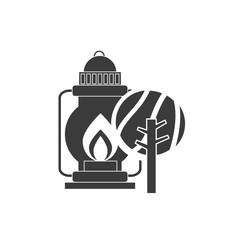 kerosene lantern with camping icon vector illustration design