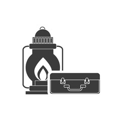 kerosene lantern with camping icon vector illustration design