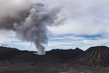 Bromo volcano eruption on Java island in Indonesia