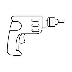 Drill icon in outline style on a white background vector illustration
