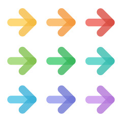 Cute colorful transparent arrow icons set, collection isolated on white background.