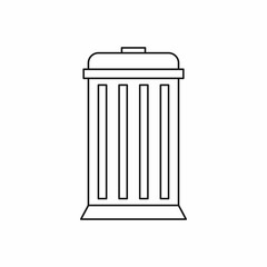 Green trash bin with lid icon in outline style on a white background vector illustration